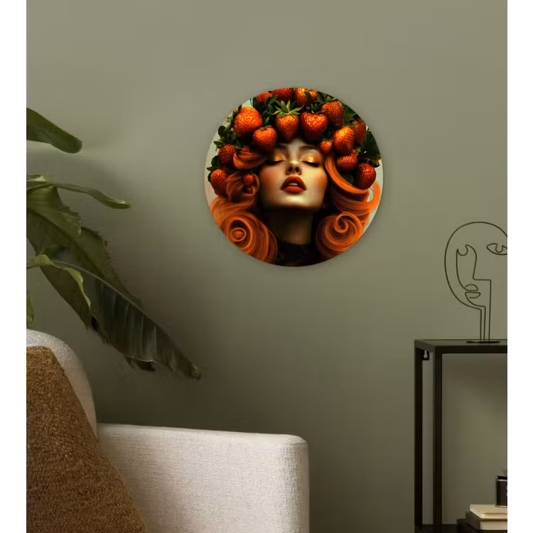 Vrouw - Aardbeien - Kroon Wandcirkel plexiglas klein -sfeer3