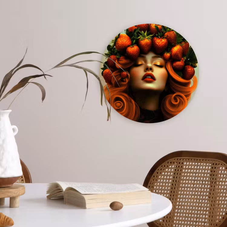 Vrouw - Aardbeien - Kroon Wandcirkel plexiglas klein -sfeer4