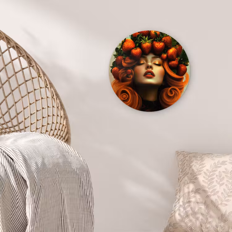 Vrouw - Aardbeien - Kroon Wandcirkel plexiglas klein -sfeer5