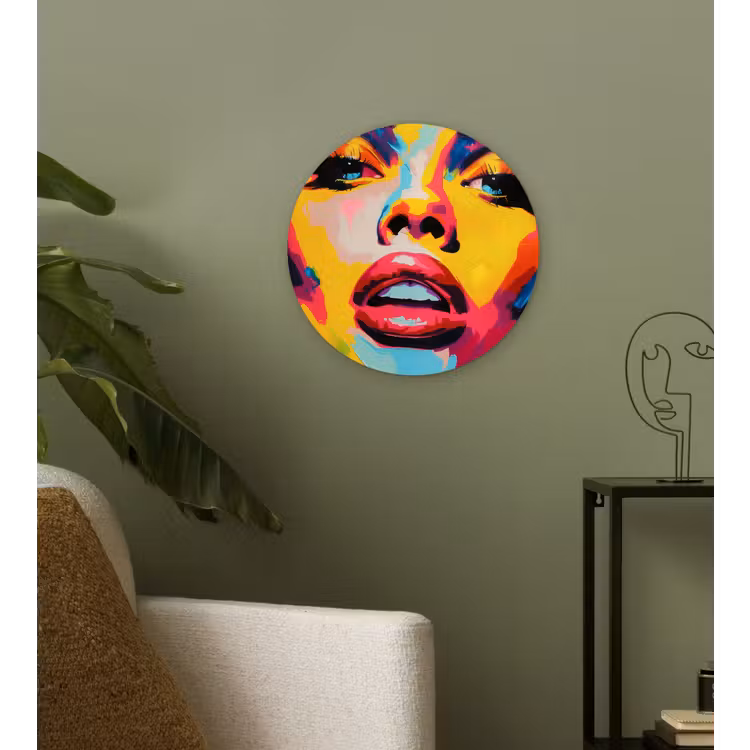 Vrouw - Gezicht - Kleurrijk Wandcirkel plexiglas klein -sfeer3