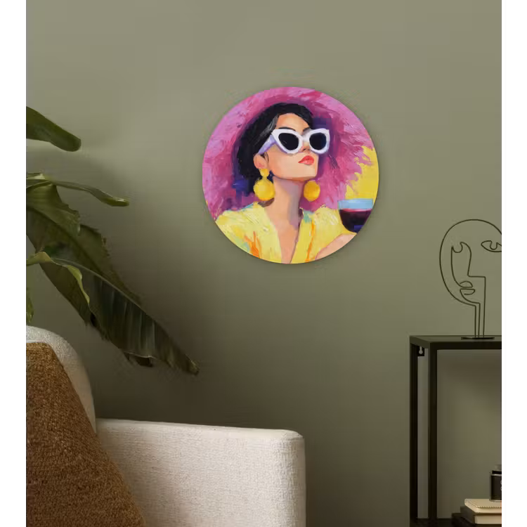Vrouw - Hoed - Paars - Wijn Wandcirkel plexiglas klein -sfeer3
