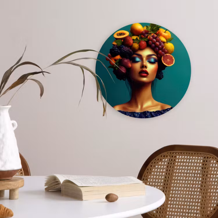 Vrouw - Hoodtooi - Tropisch - Fruit - Druiven Wandcirkel plexiglas klein -sfeer4