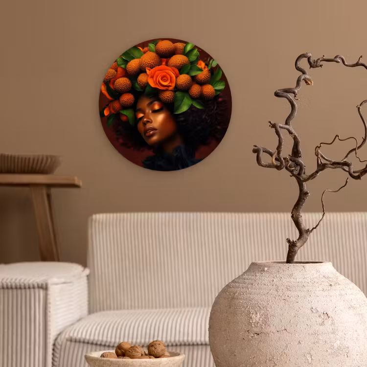 Vrouw - lychee - exotisch Wandcirkel plexiglas klein -sfeer1