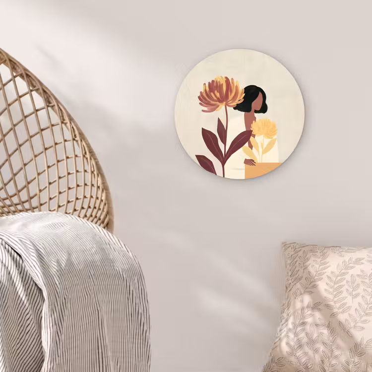 Vrouw - Minimalistisch - Bloem Wandcirkel plexiglas klein -sfeer5