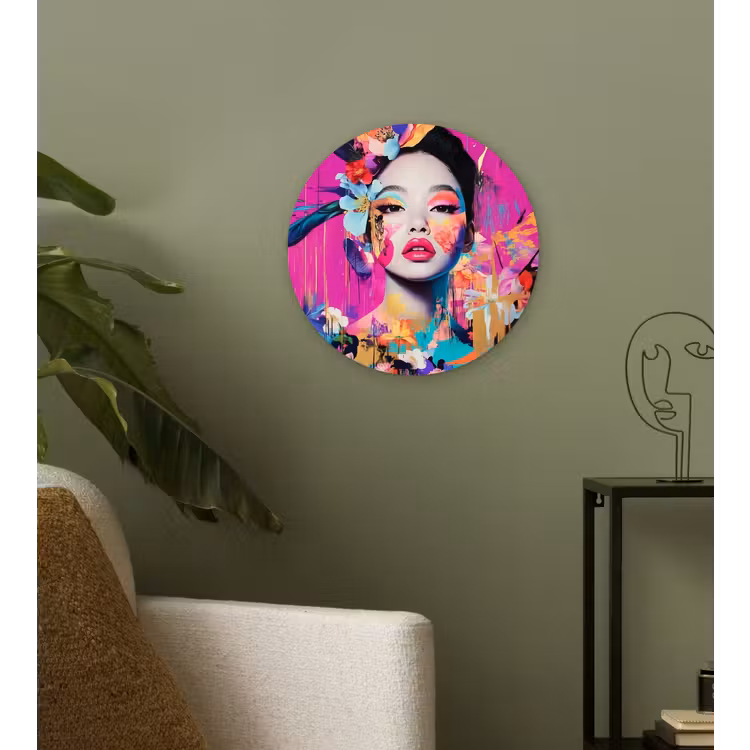 Vrouw - Portret - Abstract - Paars Wandcirkel plexiglas klein -sfeer3