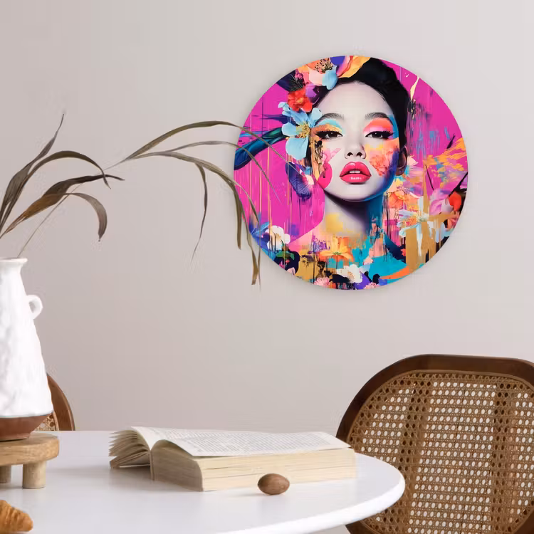 Vrouw - Portret - Abstract - Paars Wandcirkel plexiglas klein -sfeer4
