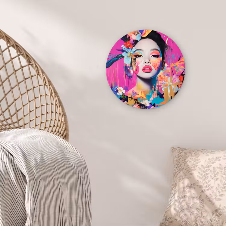 Vrouw - Portret - Abstract - Paars Wandcirkel plexiglas klein -sfeer5