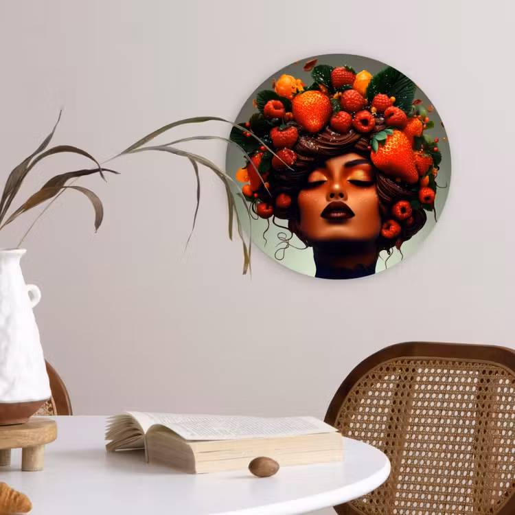 Vrouw - Chocolade - Frambozen - Aardbeien - Koekjes Wandcirkel plexiglas klein -sfeer4
