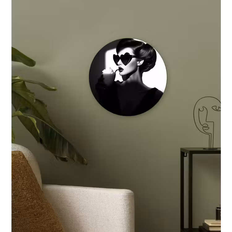Vrouw - Zwart - Hart Wandcirkel plexiglas klein -sfeer3
