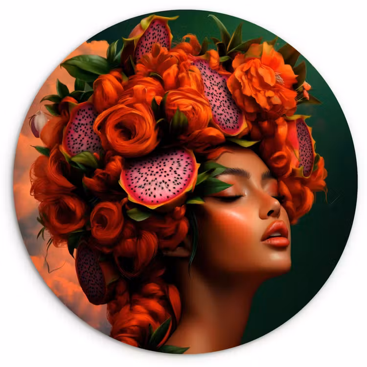 Vrouw - Drankenfruit - Rozen Wandcirkel plexiglas klein -3d