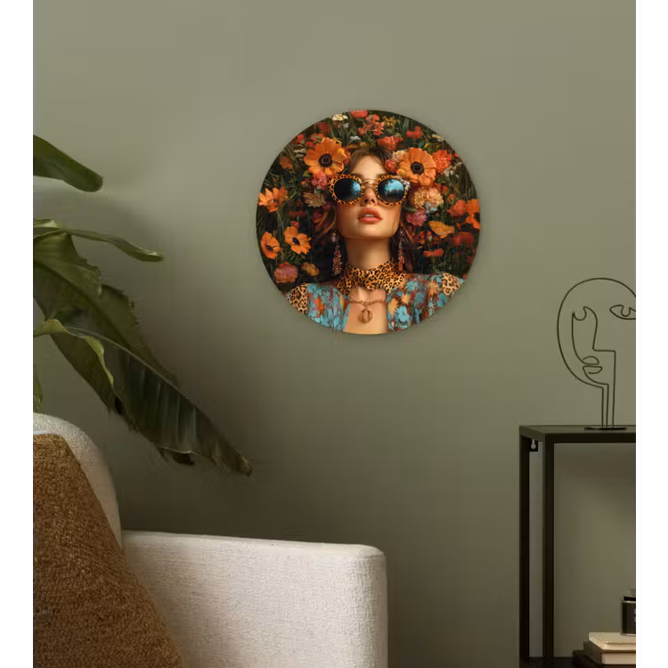 Vrouwen - Bloemen - Modern - Bril - Abstract Wandcirkel plexiglas klein -sfeer3