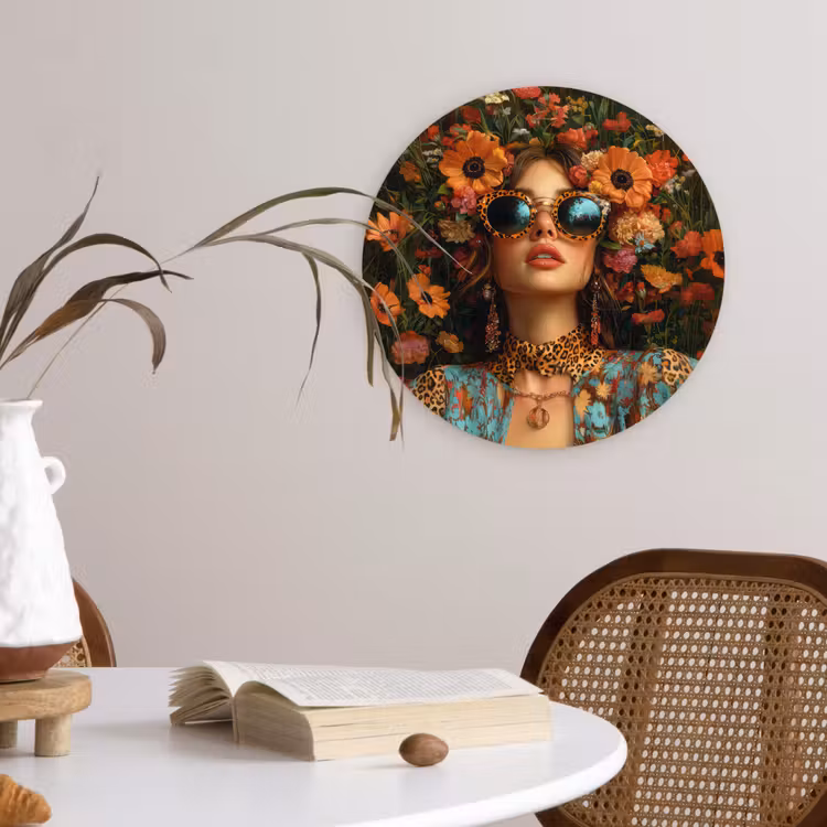 Vrouwen - Bloemen - Modern - Bril - Abstract Wandcirkel plexiglas klein -sfeer4