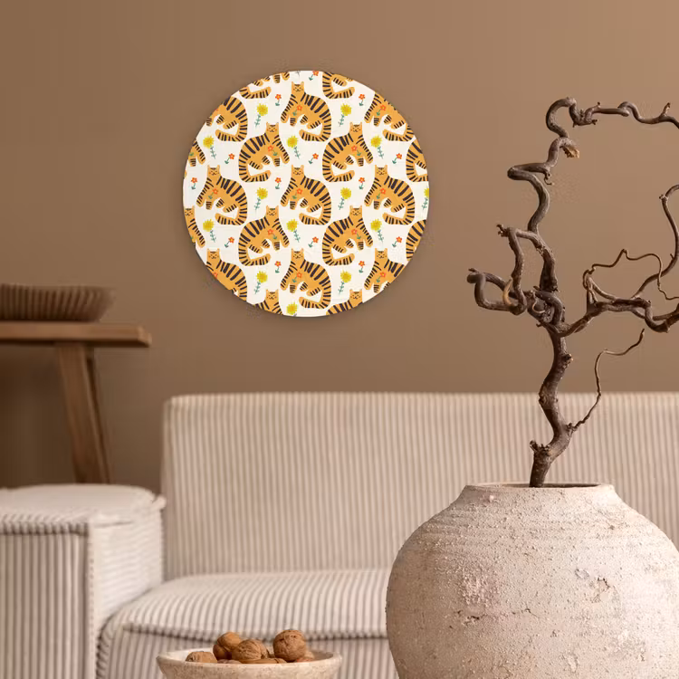Vrolijk - Tijgerkatten - Bloemen Wandcirkel plexiglas klein 852 -sfeer1