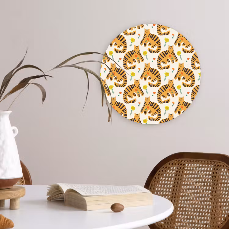 Vrolijk - Tijgerkatten - Bloemen Wandcirkel plexiglas klein 852 -sfeer4