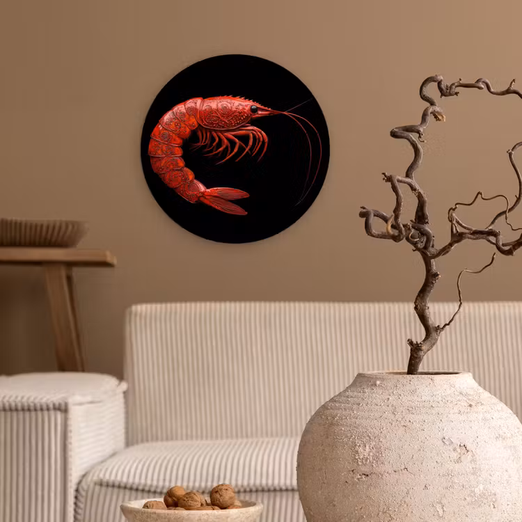 Garnaal - Rood - Dieren Wandcirkel plexiglas klein -sfeer1