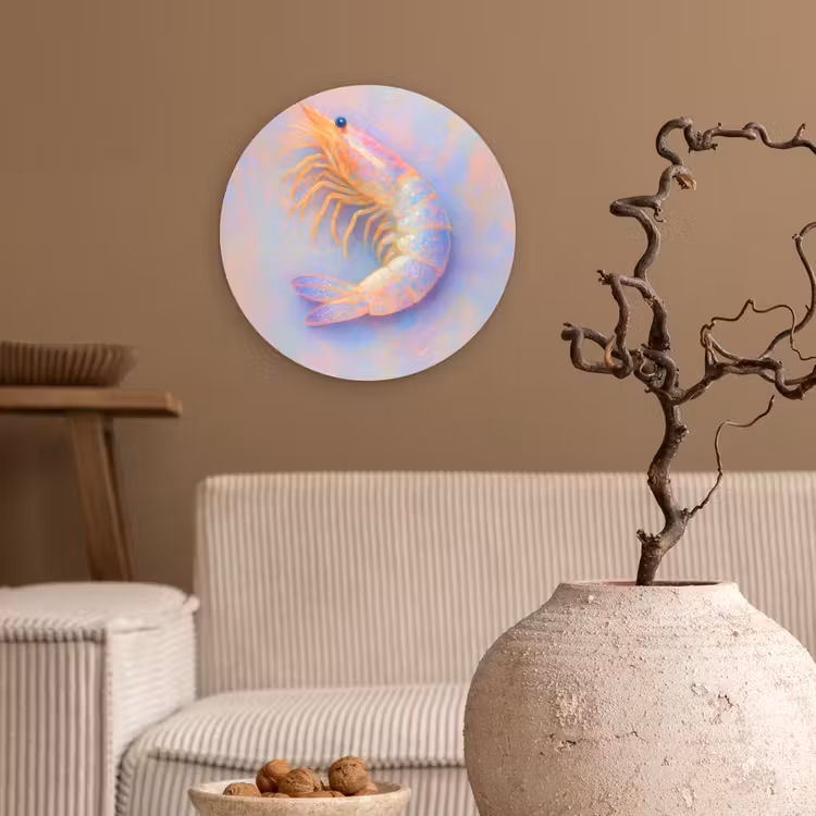 Garnaal - Subtiele structuur - Blauw - Roze Wandcirkel plexiglas klein -sfeer1