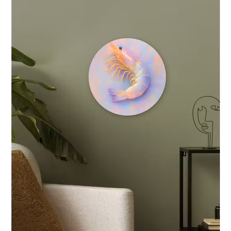 Garnaal - Subtiele structuur - Blauw - Roze Wandcirkel plexiglas klein -sfeer3