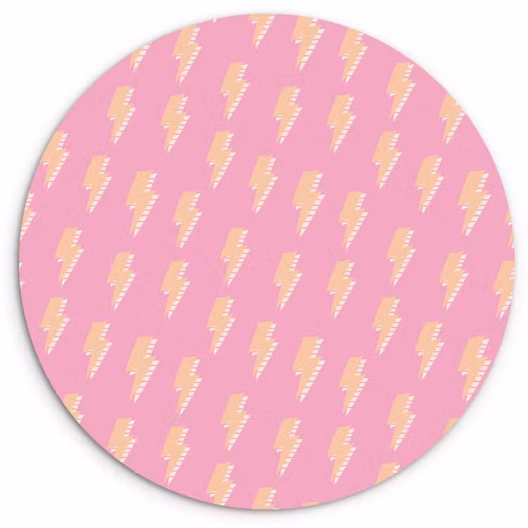 Geel - Bliksem - Roze Wandcirkel plexiglas klein 852 -3d