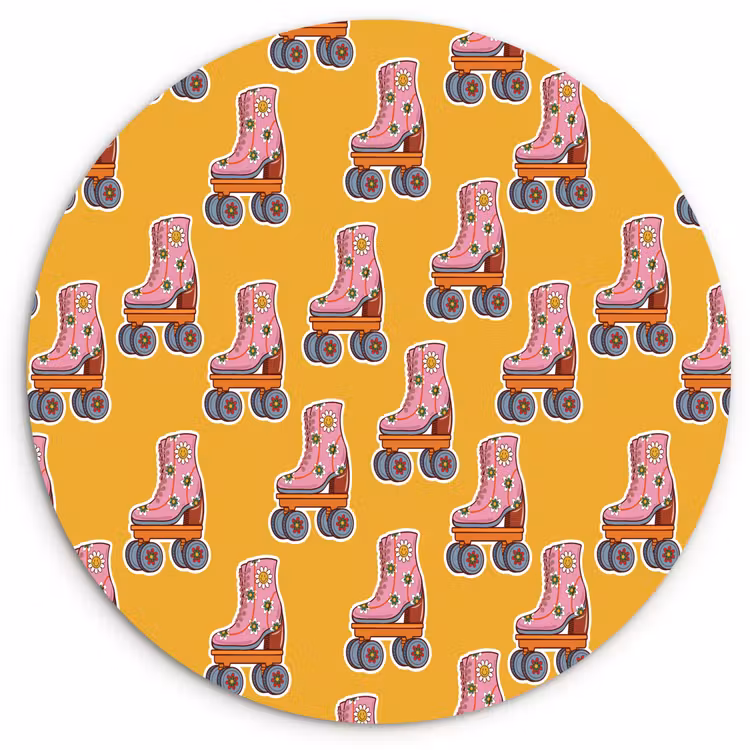 Geel - Rolschaatsen - Patroon Wandcirkel plexiglas klein 852 -3d