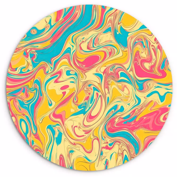Geel - Roze - Blauw - Retro Wandcirkel plexiglas klein -3d