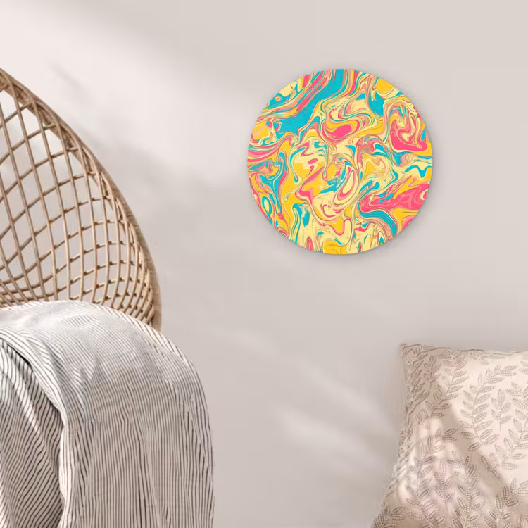 Geel - Roze - Blauw - Retro Wandcirkel plexiglas klein -sfeer5