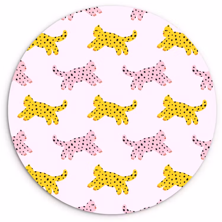 Geel - Roze - Katten - Wit Wandcirkel plexiglas klein 852 -3d