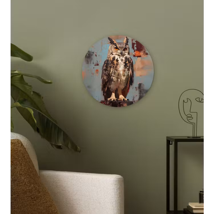 Geschilderd - Abstract - Uil - Bruin Wandcirkel plexiglas klein -sfeer3