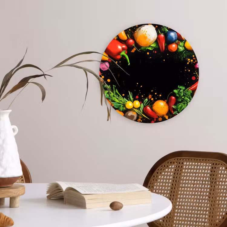 Groente - Graffiti - Kleurrijk - Koken - Abstract Wandcirkel plexiglas klein -sfeer4