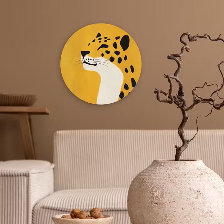 Cheetah - Illustratie - Geel Wandcirkel plexiglas klein -sfeer1