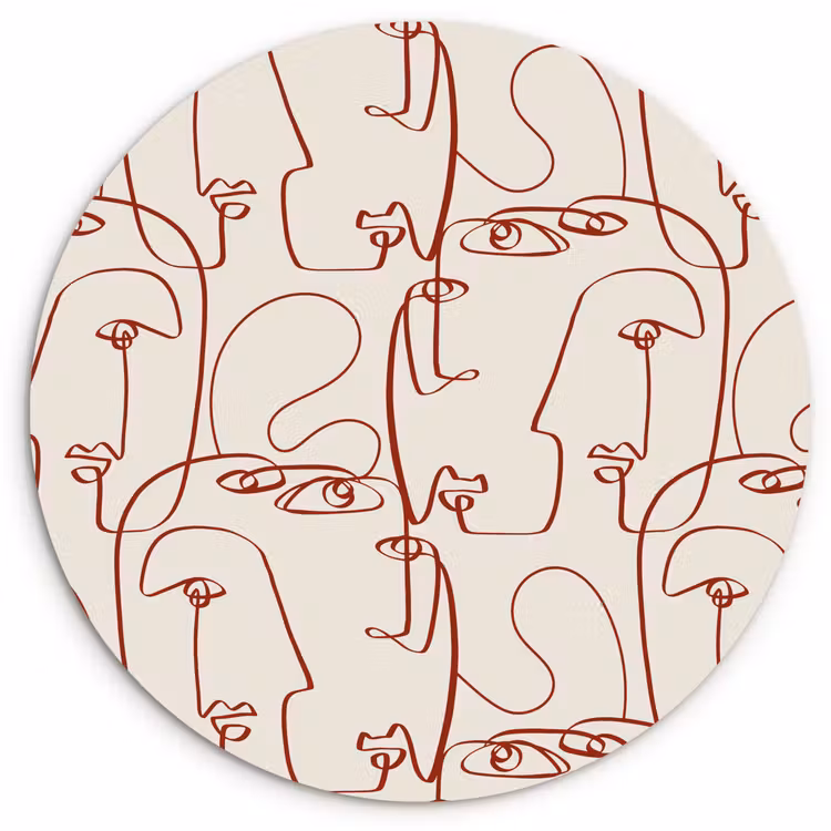 Gezichten - Abstract - Rood - Beige Wandcirkel plexiglas klein 852 -3d