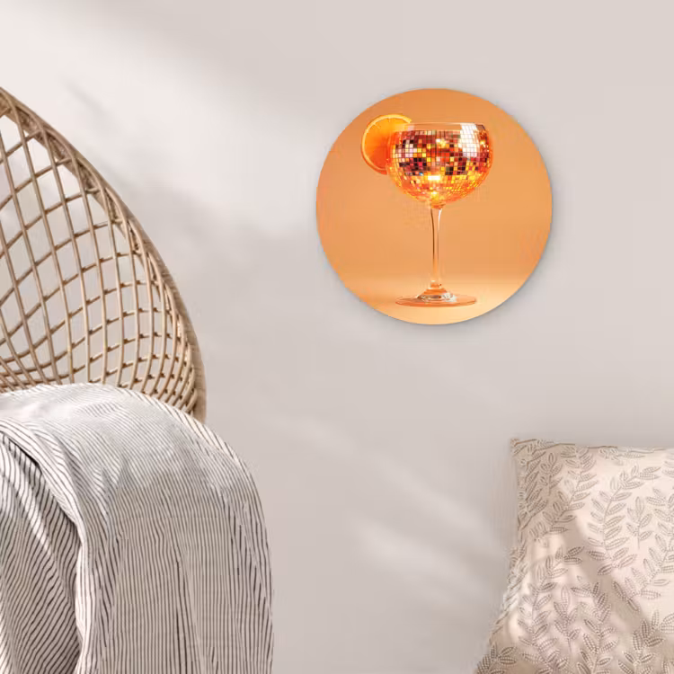 Drank - Oranje - Glitter - Disco Wandcirkel plexiglas klein -sfeer5