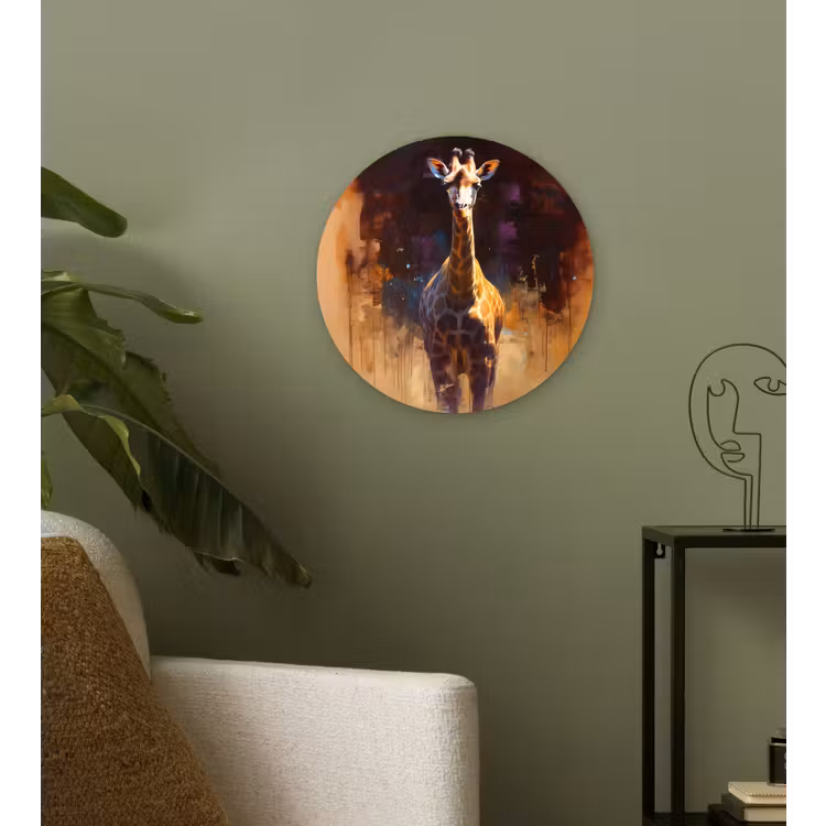 Giraf - Bruin - Abstract - Geschilderd Wandcirkel plexiglas klein -sfeer3