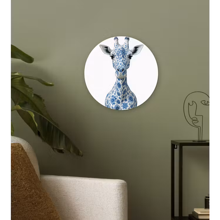 Giraffe - Delfts blauw - Dieren - Minimalistisch Wandcirkel plexiglas klein -sfeer3
