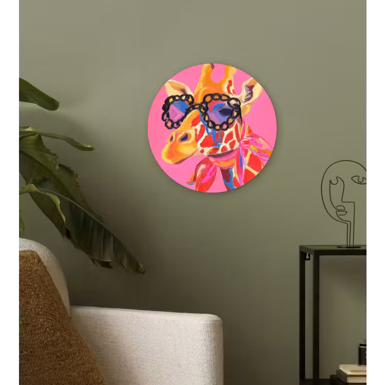 Giraf - Roze - Bril - Sjaal Wandcirkel plexiglas klein -sfeer3