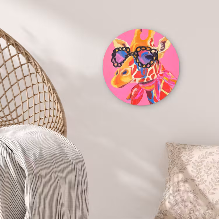 Giraf - Roze - Bril - Sjaal Wandcirkel plexiglas klein -sfeer5
