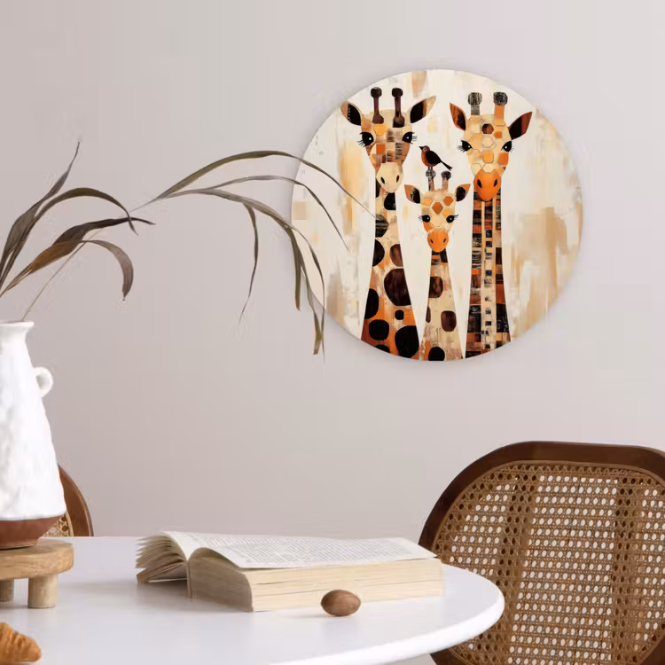 Giraffen - Cartoon - Crème Wandcirkel plexiglas klein -sfeer4