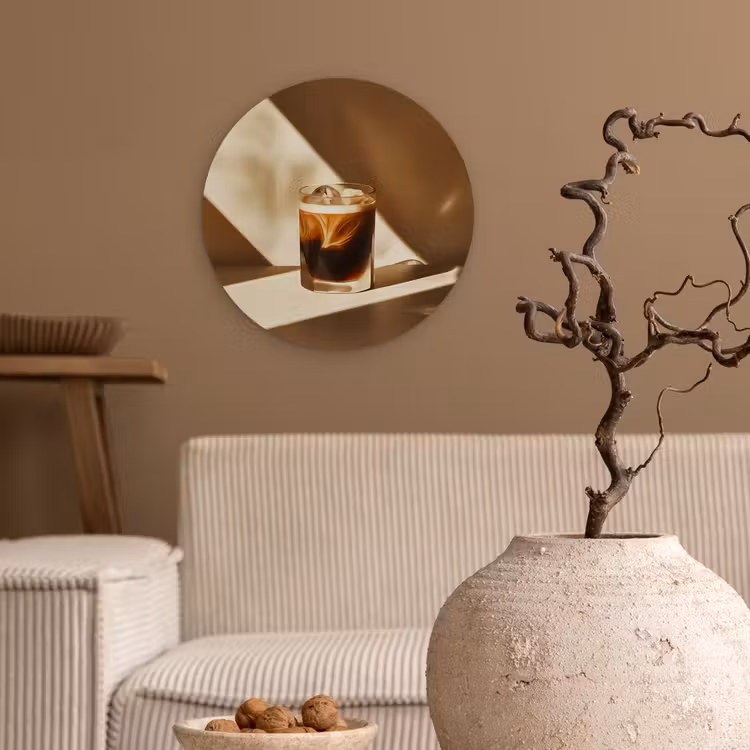 Glas - Ijskoffie - Schaduw - Bruin Wandcirkel plexiglas klein -sfeer1
