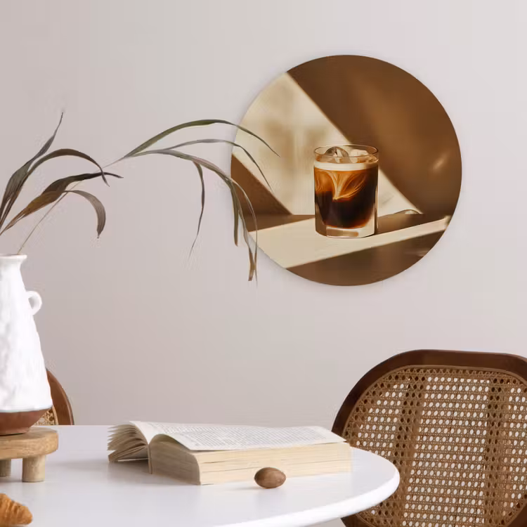 Glas - Ijskoffie - Schaduw - Bruin Wandcirkel plexiglas klein -sfeer4