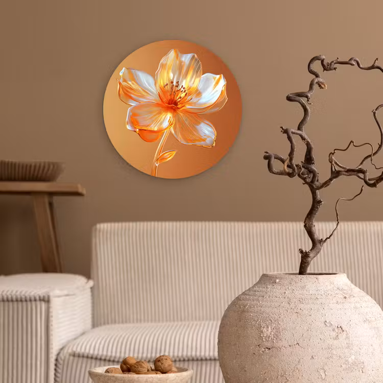 Glazen - Bloem - Oranje Wandcirkel plexiglas klein -sfeer1