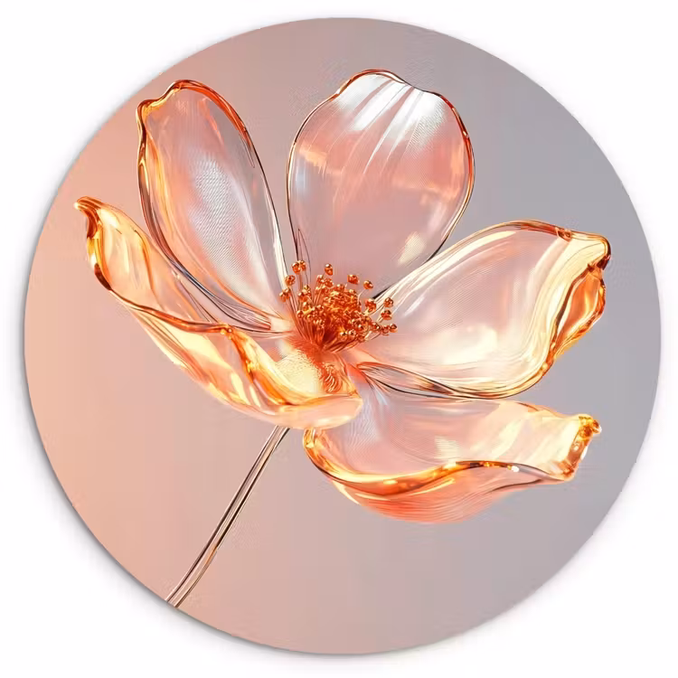 Glazen - Bloem - Roze Wandcirkel plexiglas klein -3d