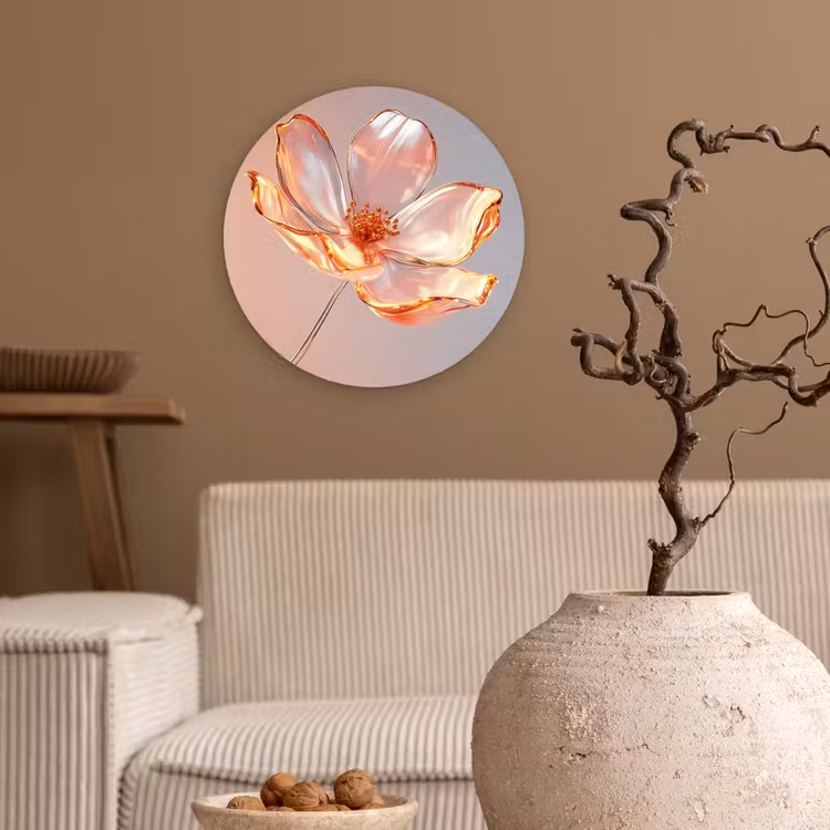 Glazen - Bloem - Roze Wandcirkel plexiglas klein -sfeer1