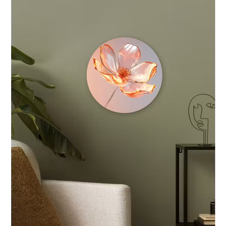 Glazen - Bloem - Roze Wandcirkel plexiglas klein -sfeer3