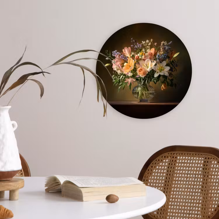 Glazen - Bloemen - Boeket - Kleuren Wandcirkel plexiglas klein -sfeer4