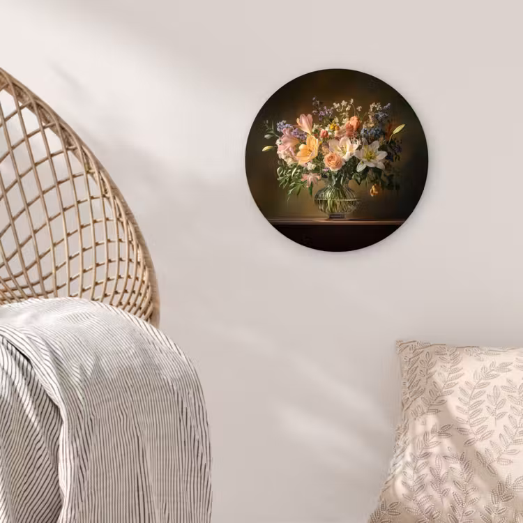 Glazen - Bloemen - Boeket - Kleuren Wandcirkel plexiglas klein -sfeer5