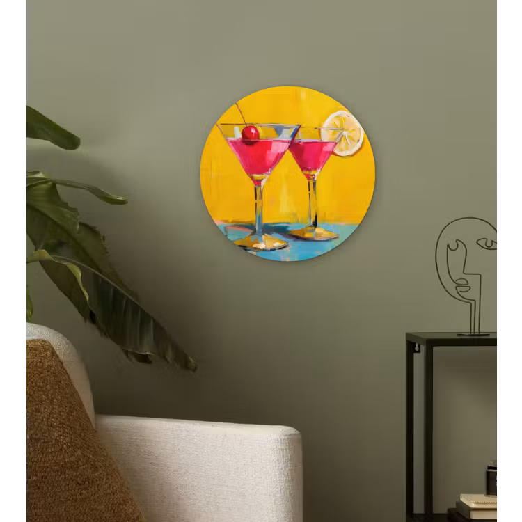 Glazen - Cocktail - Citroen - Kers Wandcirkel plexiglas klein -sfeer3