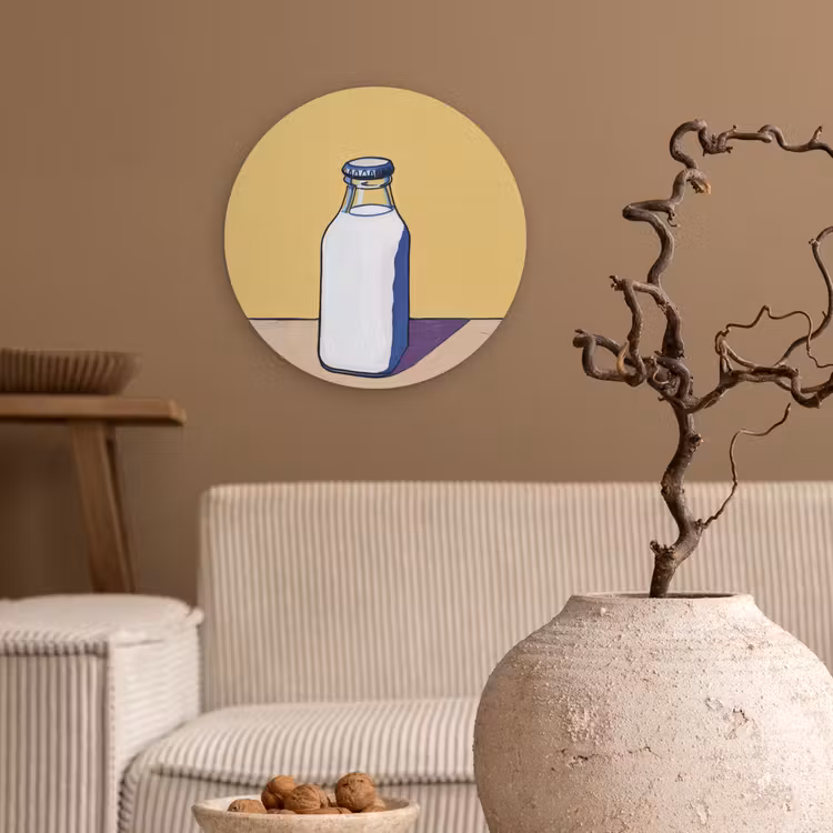 Glazen - Fles - Illustratie - Melk Wandcirkel plexiglas klein -sfeer1