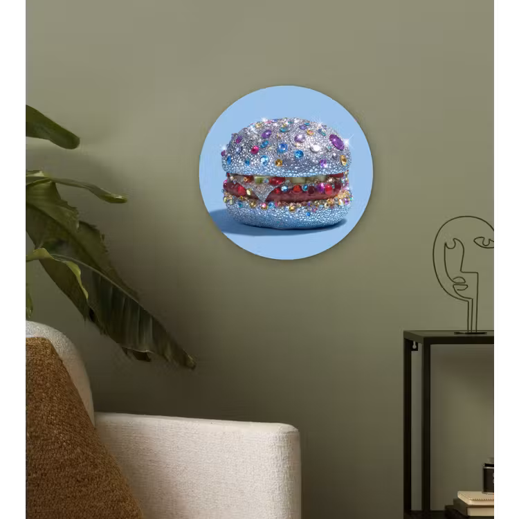 Glitters - Hamburger - Blauw Wandcirkel plexiglas klein -sfeer3