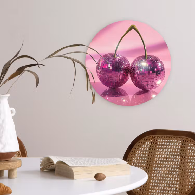 Glitter - Discobol - Roze - Kersen Wandcirkel plexiglas klein -sfeer4