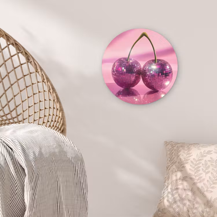 Glitter - Discobol - Roze - Kersen Wandcirkel plexiglas klein -sfeer5