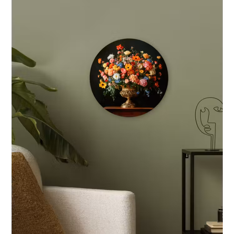 Goud - Bloemen - Kleuren - Vaas Wandcirkel plexiglas klein -sfeer3